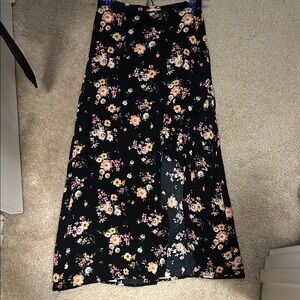 Rewind Black Floral Maxi Skirt
